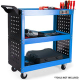 Darrahopens Tools > Tools Storage > Utility Trolleys Bullet 3-Tier Steel Tool Trolley Cart, for Workshop, Mechanic, with Pegboard, Screwdriver Bay, Blue