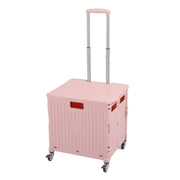 Darrahopens Tools > Tools Storage > Utility Trolleys Collapsible Utility Cart Rolling Crate Swivel Casters PP Strong with Telescopic Handle Lid Storage Cart for Shopping Pink In Australia - Darrahopens