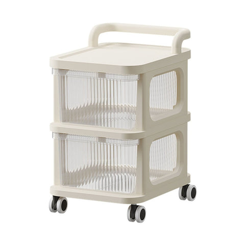 Darrahopens Tools > Tools Storage > Utility Trolleys Drawer Storage Cart with Organizer Top Transparent Rolling Storage Cart with Smooth 4 Wheel Roll for Home Office Beige 2 Layers In Australia - Darrahopens