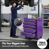 Darrahopens Tools > Tools Storage > Utility Trolleys Giantz 5 Drawer Tool Chest Trolley Cabinet Toolbox Heavy Duty Garage Storage Organiser Purple