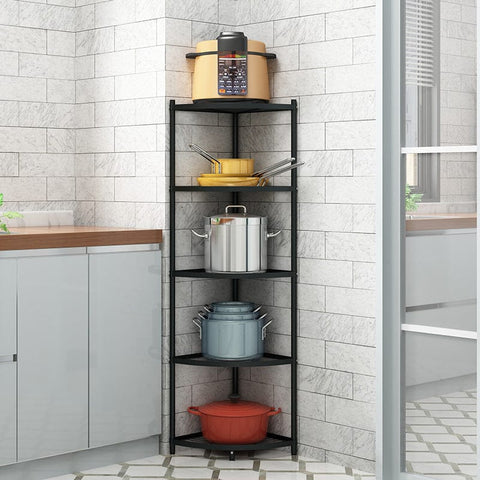 Darrahopens Tools > Tools Storage > Wall Storage Racks 5-Tier Kitchen Corner Shelf Stand - Heavy Duty Carbon Steel Pot & Pan Organiser - Rust Resistant Freestanding Storage Rack for Small Spaces