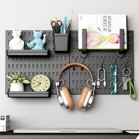 Darrahopens Tools > Tools Storage > Wall Storage Racks CARLA HOME Pegboard Wall Organizer Kit – 2 Black Modular Pegboards with 10 Accessories for Office, Gaming & Home Storage