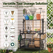 Darrahopens Tools > Tools Storage > Wall Storage Racks Gardeon Garden Tool Organizer Rack 16 Slots Rolling Garage Storage with Hooks In Australia - Darrahopens