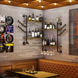 Darrahopens Tools > Tools Storage > Wall Storage Racks Industrial Pipe Bar Wall Liquor Shelf Floating Shelves with Wine Glass Holder