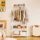 Darrahopens Tools > Tools Storage > Wall Storage Racks Large White Bamboo Garment Clothes Rack Shoes Coats Shelf w/ 3 Shelves & 10 Hook