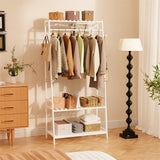 Darrahopens Tools > Tools Storage > Wall Storage Racks Large White Bamboo Garment Clothes Rack Shoes Coats Shelf w/ 3 Shelves & 10 Hook