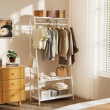 Darrahopens Tools > Tools Storage > Wall Storage Racks Large White Bamboo Garment Clothes Rack Shoes Coats Shelf w/ 3 Shelves & 10 Hook