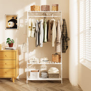 Darrahopens Tools > Tools Storage > Wall Storage Racks Large White Bamboo Garment Clothes Rack Shoes Coats Shelf w/ 3 Shelves & 10 Hook