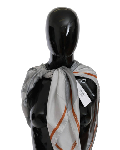 Darrahopens Women's Fashion > Accessories Costume National Women's Gray Orange Silk Floral Foulard Wrap Scarf - One Size