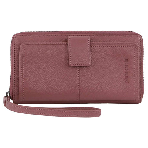 Darrahopens Women's Fashion > Accessories Pierre Cardin Womens Leather Zip Around Wallet w/ Wristlet in Rose