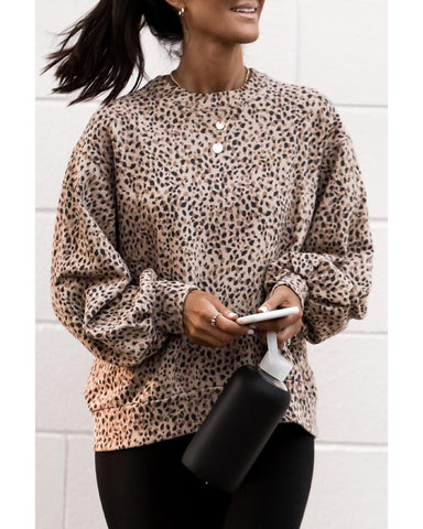 Darrahopens Women's Fashion > Activewear Azura Exchange Leopard Print Crew Neck Sweatshirt - M