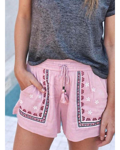 Darrahopens Women's Fashion > Bottoms Azura Exchange Embroidered Floral Tasseled Shorts - S