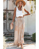 Darrahopens Women's Fashion > Bottoms Azura Exchange Flower Print Maxi Skirt with Smocked Waist and Button Slit - S