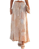 Darrahopens Women's Fashion > Bottoms Azura Exchange Flower Print Maxi Skirt with Smocked Waist and Button Slit - S