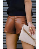 Darrahopens Women's Fashion > Bottoms Azura Exchange Pleated Faux Leather Casual Shorts - 16 US