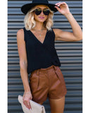 Darrahopens Women's Fashion > Bottoms Azura Exchange Pleated Faux Leather Casual Shorts - 16 US