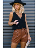 Darrahopens Women's Fashion > Bottoms Azura Exchange Pleated Faux Leather Casual Shorts - 16 US