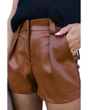 Darrahopens Women's Fashion > Bottoms Azura Exchange Pleated Faux Leather Casual Shorts - 16 US