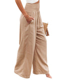 Darrahopens Women's Fashion > Bottoms Azura Exchange Smocked High Waist Wide Leg Pants in Khaki - XL