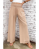 Darrahopens Women's Fashion > Bottoms Azura Exchange Smocked High Waist Wide Leg Pants in Khaki - XL