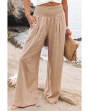 Darrahopens Women's Fashion > Bottoms Azura Exchange Smocked High Waist Wide Leg Pants in Khaki - XL