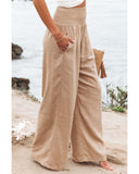 Darrahopens Women's Fashion > Bottoms Azura Exchange Smocked High Waist Wide Leg Pants in Khaki - XL