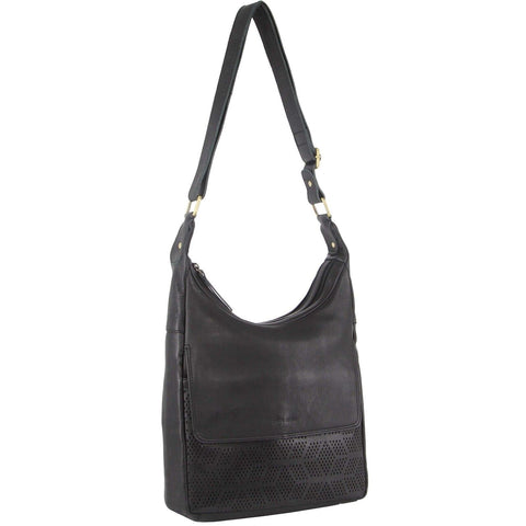 Darrahopens Women's Fashion > Handbags Pierre Cardin Womens Large Leather Multi Zip Perforated Cross-Body Bag - Black