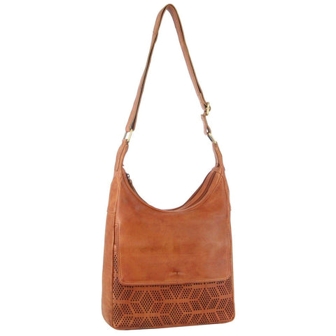Darrahopens Women's Fashion > Handbags Pierre Cardin Womens Large Leather Multi Zip Perforated Cross-Body Bag - Cognac