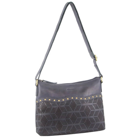 Darrahopens Women's Fashion > Handbags Pierre Cardin Womens Leather Perforated Cross-Body Bag with stud Detailing - Teal