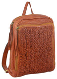 Darrahopens Women's Fashion > Handbags Pierre Cardin Woven Leather Ladies Backpack Bag Travel - Cognac