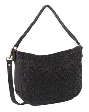 Darrahopens Women's Fashion > Handbags Pierre Cardin Woven Leather Ladies Cross-Body Bag - Black