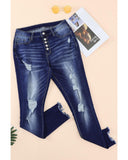 Darrahopens Women's Fashion > Jeans Azura Exchange Button Front Frayed Ankle Skinny Jeans - L