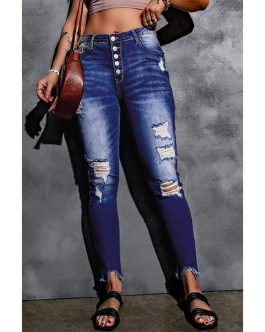 Darrahopens Women's Fashion > Jeans Azura Exchange Button Front Frayed Ankle Skinny Jeans - XL