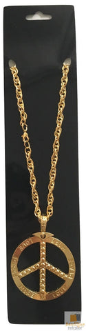 Darrahopens Women's Fashion > Jewellery PEACE Sign Metal Necklace Chain Hippie Costume Party Pendant Chain Jewellery 70s 60s - Gold