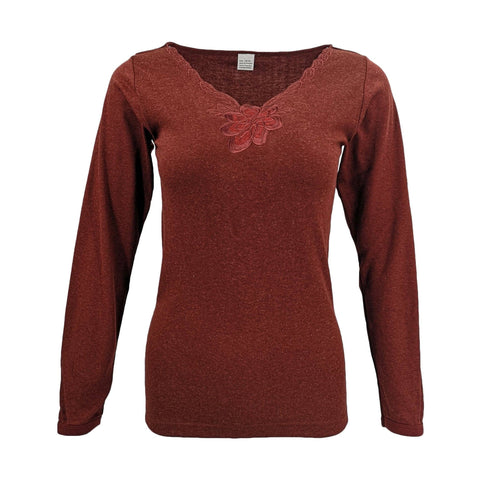 Darrahopens Women's Fashion > Sleepwear Womens Merino Wool Top Pants Thermal Leggings Long Johns Underwear Pajamas, Women's Floral Top - Burgundy, 20-22