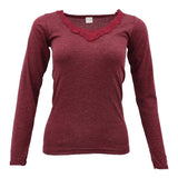 Darrahopens Women's Fashion > Sleepwear Womens Merino Wool Top Pants Thermal Leggings Long Johns Underwear Pajamas, Women's Floral Top - Burgundy B, 16-18