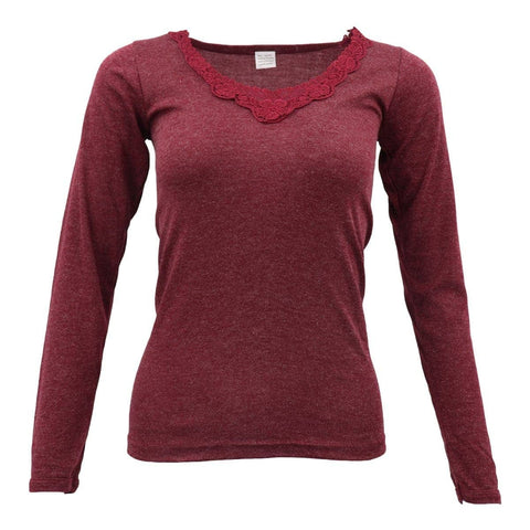 Darrahopens Women's Fashion > Sleepwear Womens Merino Wool Top Pants Thermal Leggings Long Johns Underwear Pajamas, Women's Floral Top - Burgundy B, 16-18