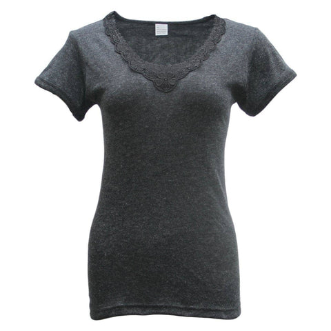 Darrahopens Women's Fashion > Sleepwear Womens Merino Wool Top Pants Thermal Leggings Long Johns Underwear Pajamas, Women's Short Sleeve - Black, 18-20