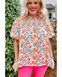 Darrahopens Women's Fashion > Tops & T-shirts Azura Exchange Abstract Print Smocked Puff Sleeves Blouse - M