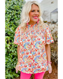 Darrahopens Women's Fashion > Tops & T-shirts Azura Exchange Abstract Print Smocked Puff Sleeves Blouse - M