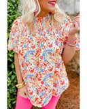 Darrahopens Women's Fashion > Tops & T-shirts Azura Exchange Abstract Print Smocked Puff Sleeves Blouse - M