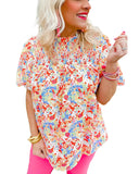 Darrahopens Women's Fashion > Tops & T-shirts Azura Exchange Abstract Print Smocked Puff Sleeves Blouse - M