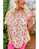 Darrahopens Women's Fashion > Tops & T-shirts Azura Exchange Abstract Print Smocked Puff Sleeves Blouse - S