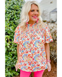 Darrahopens Women's Fashion > Tops & T-shirts Azura Exchange Abstract Print Smocked Puff Sleeves Blouse - S