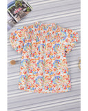 Darrahopens Women's Fashion > Tops & T-shirts Azura Exchange Abstract Print Smocked Puff Sleeves Blouse - S