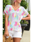Darrahopens Women's Fashion > Tops & T-shirts Azura Exchange Abstract Print V Neck Dolman Blouse - S
