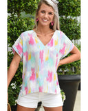 Darrahopens Women's Fashion > Tops & T-shirts Azura Exchange Abstract Print V Neck Dolman Blouse - S