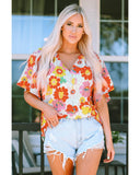 Darrahopens Women's Fashion > Tops & T-shirts Azura Exchange Abstract Print V Neck Half Sleeve Blouse - M