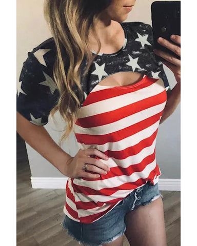 Darrahopens Women's Fashion > Tops & T-shirts Azura Exchange American Flag Cutout T-Shirt - M