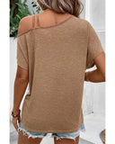 Darrahopens Women's Fashion > Tops & T-shirts Azura Exchange Asymmetric Colorblock Strappy Cold Shoulder Top - S